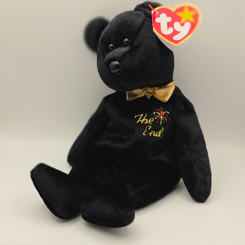 Ty Unisex Beanie Baby‎ The End Bear Black Firework Embroidery 1999
